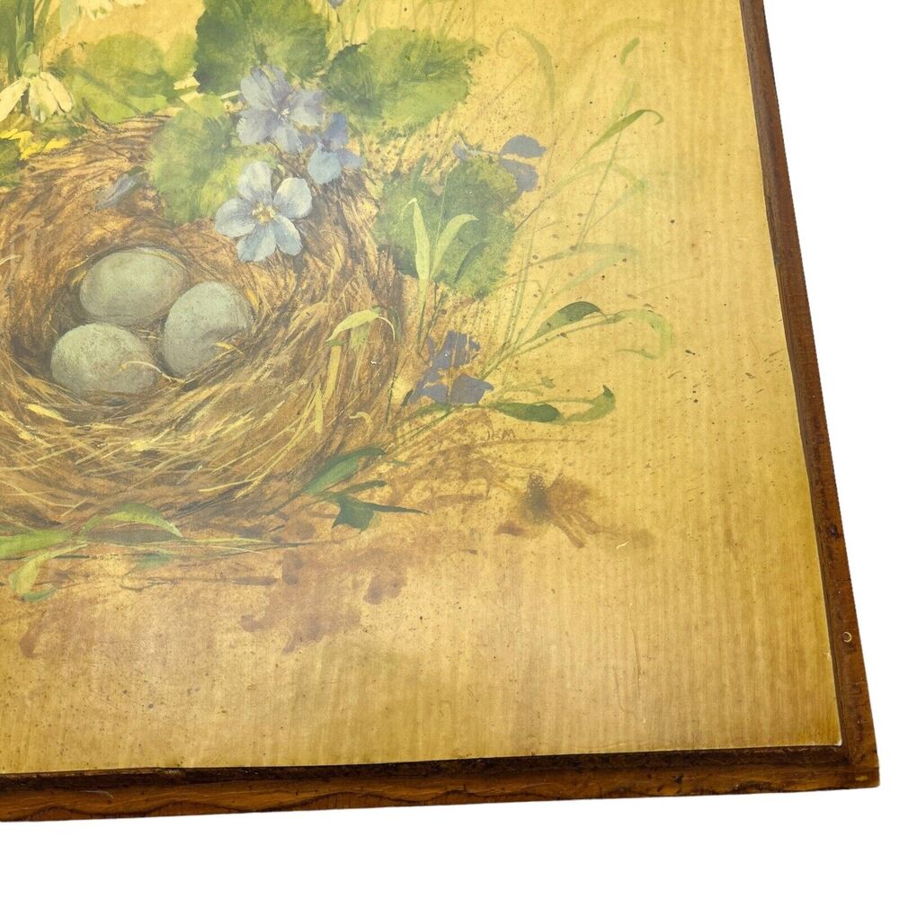 Wildflowers Robin's Nest Wall Art 70s Decoupage Wooden Wall Hanging Plaque Retro - Picture 3 of 11